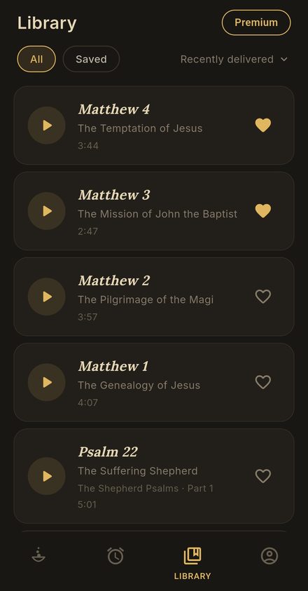 Library list of delivered chapters with saved favourites