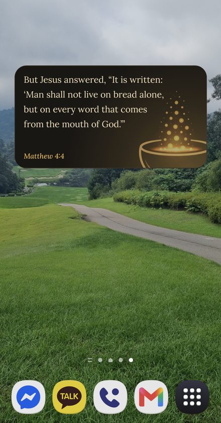 The Today's verse widget on a phone home screen showing Matthew 4:4